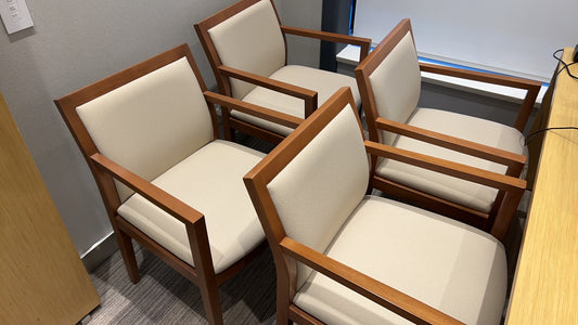 Set of 4 wood frame upholstered guest arm chairs