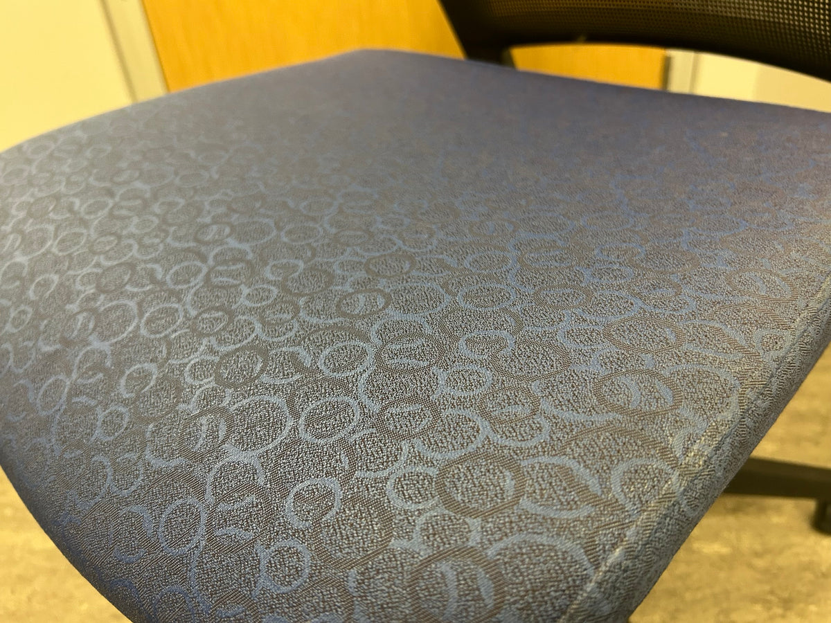 Blue patterned fabric seat